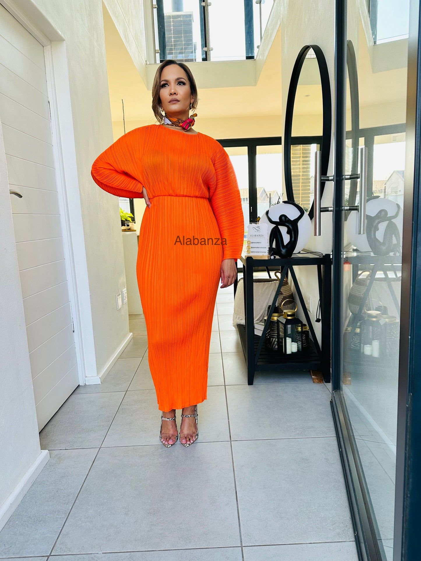 Zurisha Orange Pleat Dress