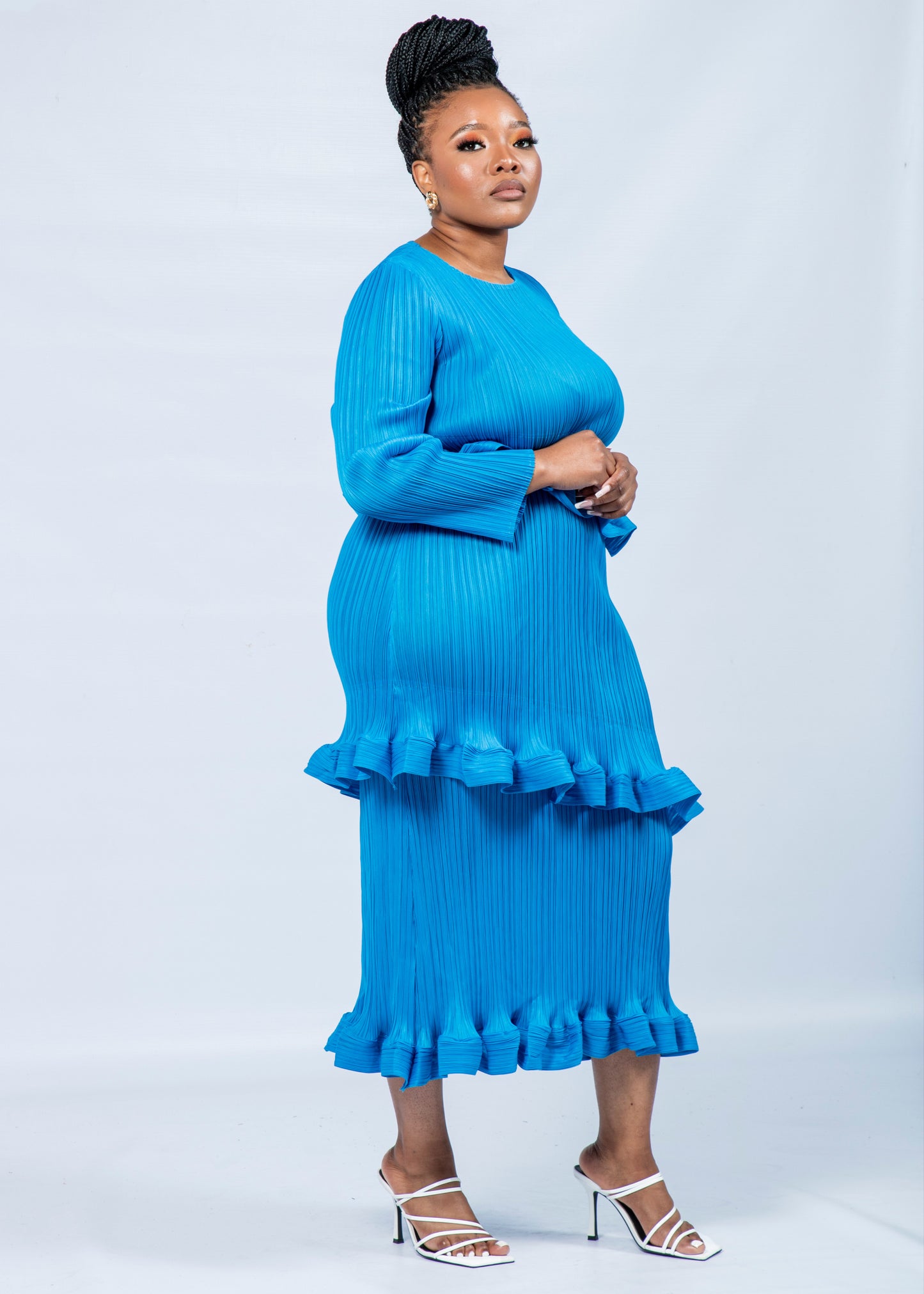 Malaika Blue Dress - 3 ruffled layer
