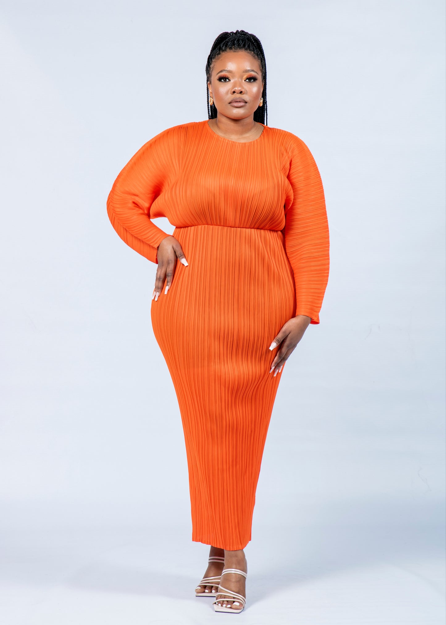 Zurisha Orange Pleat Dress