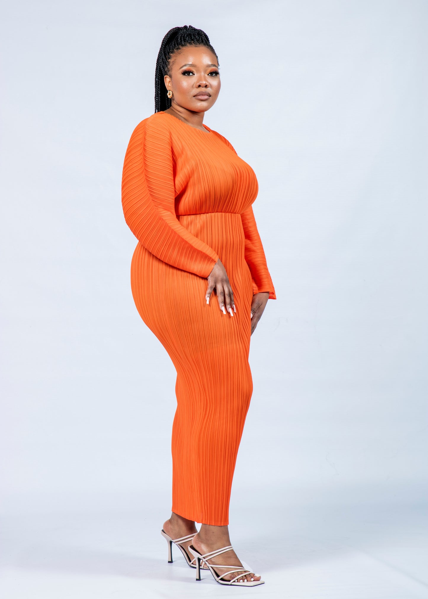 Zurisha Orange Pleat Dress