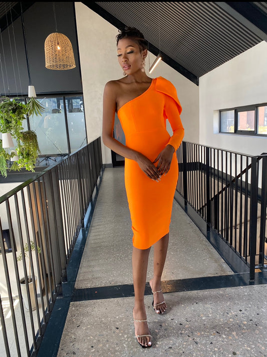 Bow Orange Bandage Dress